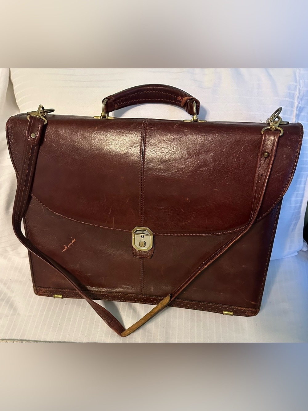Vintage RENWICK Brown Leather Briefcase/Portfolio Canada Strap Pockets Lock READ